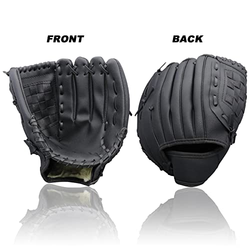 Aoutacc قفازات بيسبول AOUTACC قفاز سوفتبول، 12.5 مفضل للاعبين مصنوع من مادة PU المقاومة للاهتراء، قفاز ميداني سوفتبول، قفازات اليد اليسرى للرمي باليد اليمنى للمبتدئين من الشباب والبالغين - أسود ميدان - Image 4
