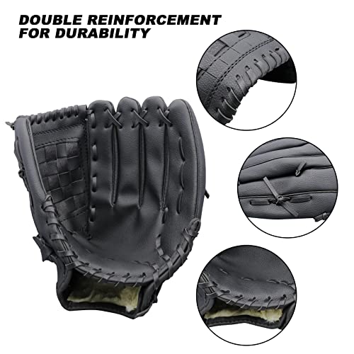 Aoutacc قفازات بيسبول AOUTACC قفاز سوفتبول، 12.5 مفضل للاعبين مصنوع من مادة PU المقاومة للاهتراء، قفاز ميداني سوفتبول، قفازات اليد اليسرى للرمي باليد اليمنى للمبتدئين من الشباب والبالغين - أسود ميدان - Image 3