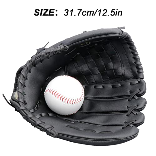 Aoutacc قفازات بيسبول AOUTACC قفاز سوفتبول، 12.5 مفضل للاعبين مصنوع من مادة PU المقاومة للاهتراء، قفاز ميداني سوفتبول، قفازات اليد اليسرى للرمي باليد اليمنى للمبتدئين من الشباب والبالغين - أسود ميدان - Image 2