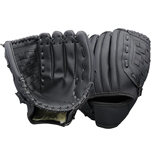 Aoutacc قفازات بيسبول AOUTACC قفاز سوفتبول، 12.5 مفضل للاعبين مصنوع من مادة PU المقاومة للاهتراء، قفاز ميداني سوفتبول، قفازات اليد اليسرى للرمي باليد اليمنى للمبتدئين من الشباب والبالغين - أسود ميدان - Image 1