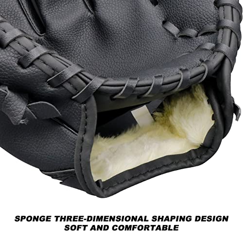 Aoutacc قفازات بيسبول AOUTACC قفاز سوفتبول، 12.5 مفضل للاعبين مصنوع من مادة PU المقاومة للاهتراء، قفاز ميداني سوفتبول، قفازات اليد اليسرى للرمي باليد اليمنى للمبتدئين من الشباب والبالغين - أسود ميدان - Image 5