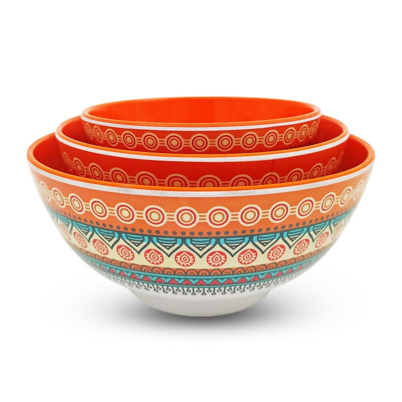 Superware سوبر وير | ميلامين نقي | مجموعة وعاء خلط - برتقالي مخطط (3 قطع) | خالي من البقع، تشطيب مزجج - Image 1