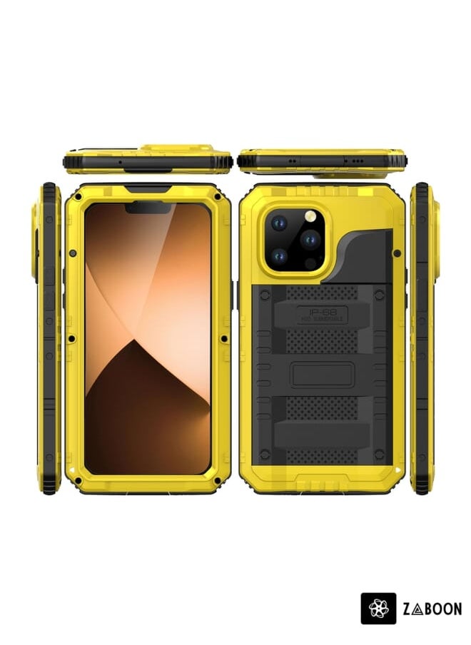 Generic - For iPhone 14 Pro Max Shockproof Waterproof Dustproof Metal + Silicone Phone Case(Yellow) - Image 1