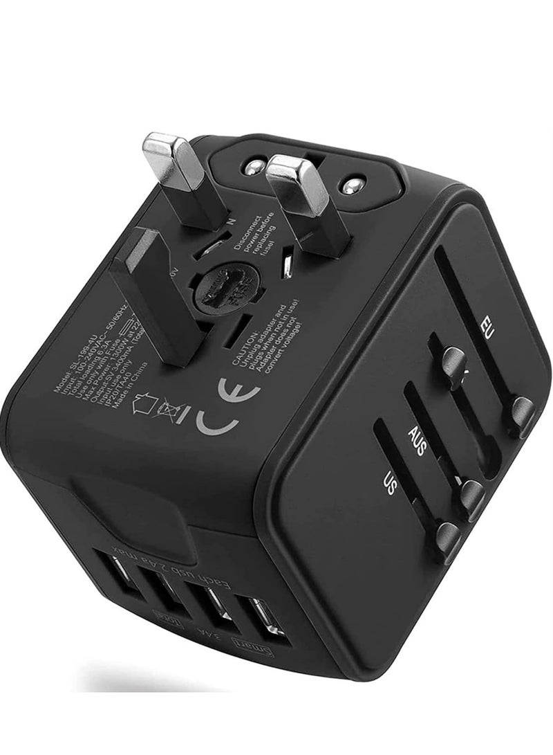 International Travel Adapter Universal Power Adapter Worldwide All in One 4 USB with Electrical Plug Perfect for European US, EU, UK, AU 160 Countries (Black) - Image 1