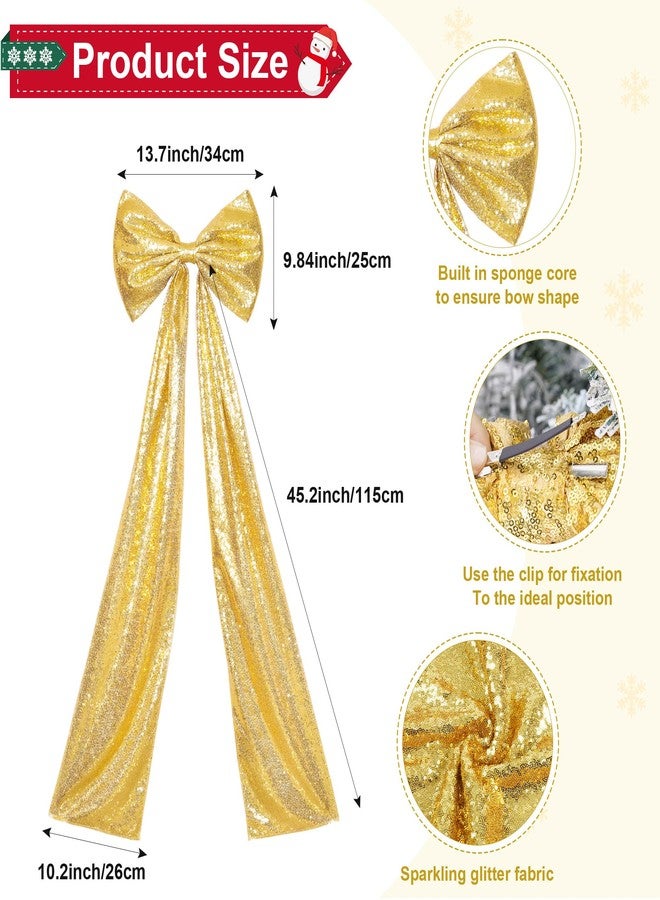 PartyDelight Christmas Tree Topper Bow Decor Gold Sequin Large Bow 16x47 Inchs Ribbon Tie for Xmas Birthday Party Room Decorations Coquette Backdrop Wall Decors - Image 2