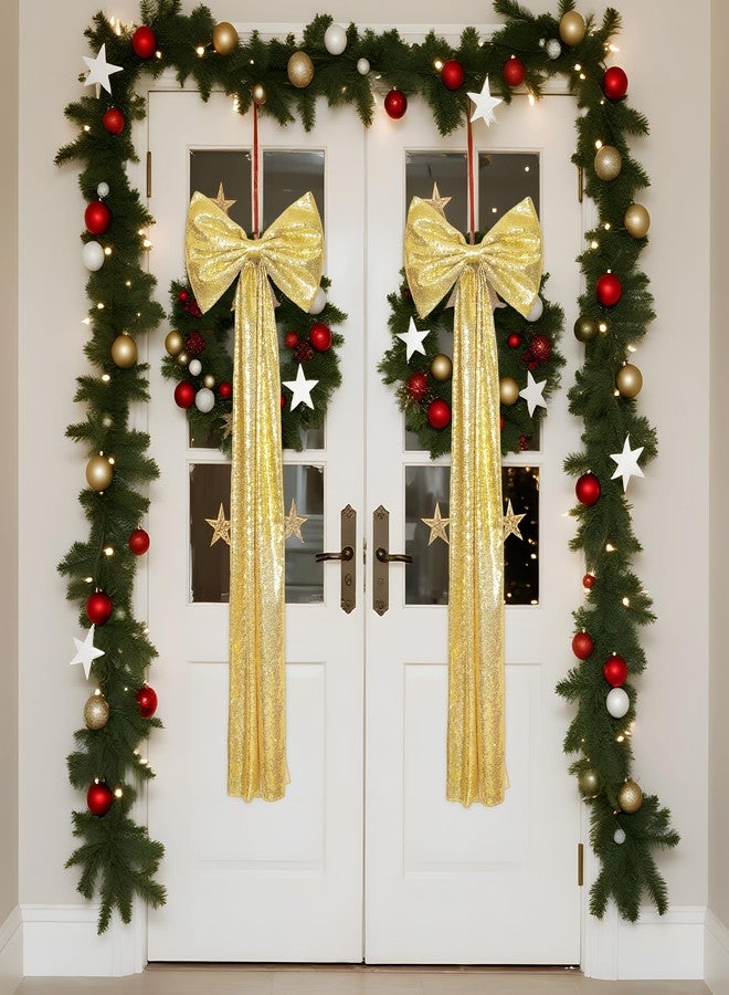 PartyDelight Christmas Tree Topper Bow Decor Gold Sequin Large Bow 16x47 Inchs Ribbon Tie for Xmas Birthday Party Room Decorations Coquette Backdrop Wall Decors - Image 4