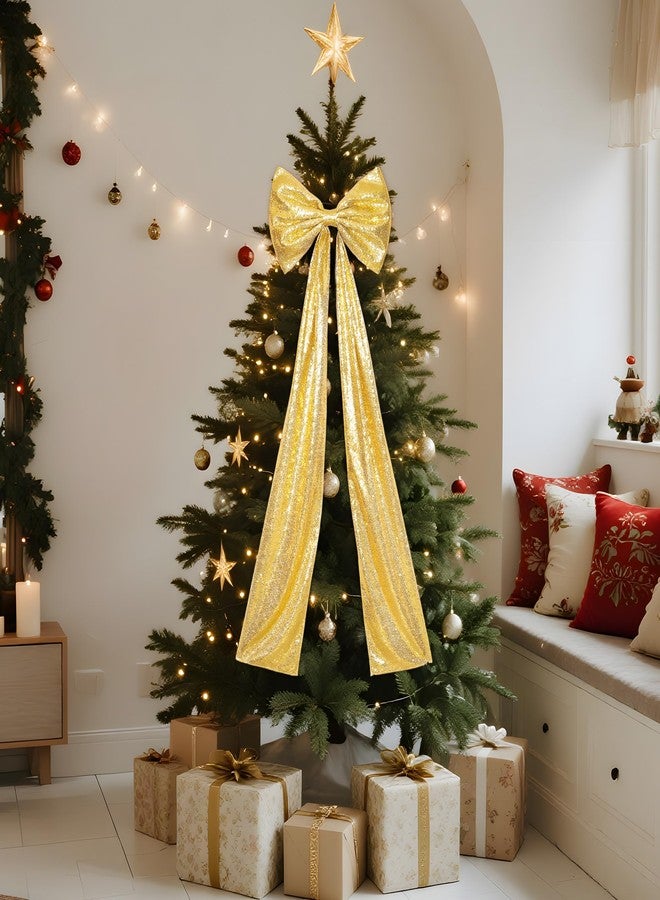 PartyDelight Christmas Tree Topper Bow Decor Gold Sequin Large Bow 16x47 Inchs Ribbon Tie for Xmas Birthday Party Room Decorations Coquette Backdrop Wall Decors - Image 5