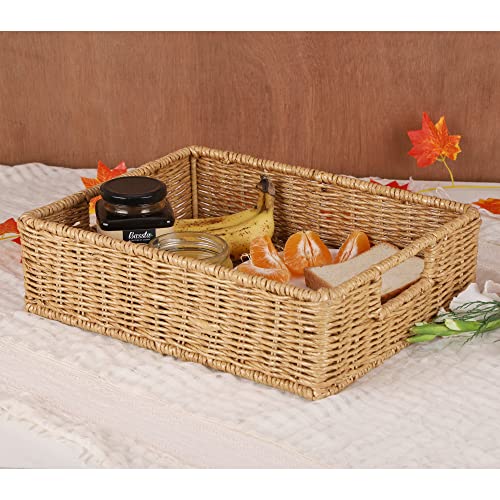 AKWAY wicker seagrass kauna grass water hyacinth rattan cane storage basket - (Beige) (12"L X 8"W X 4"H,Pack of 1) - Image 1
