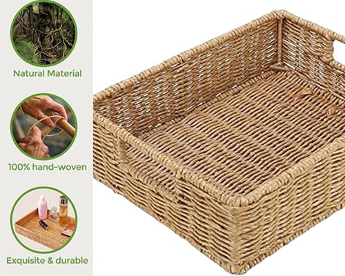 AKWAY wicker seagrass kauna grass water hyacinth rattan cane storage basket - (Beige) (12"L X 8"W X 4"H,Pack of 1) - Image 5