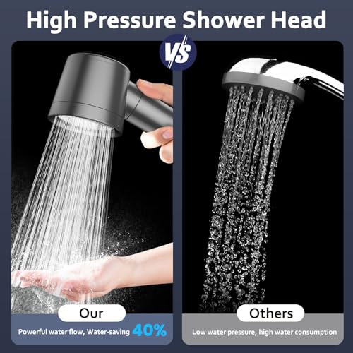 PWERAN Filtered Shower Head with Handheld, High Pressure Water Flow and Multiple Spray Modes Shower Head with Filter, Power Wash for Hard Water, Showerhead with ON/OFF Switch for Pets Bath (Stone Gray) - Image 2