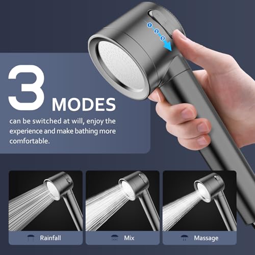 PWERAN Filtered Shower Head with Handheld, High Pressure Water Flow and Multiple Spray Modes Shower Head with Filter, Power Wash for Hard Water, Showerhead with ON/OFF Switch for Pets Bath (Stone Gray) - Image 5