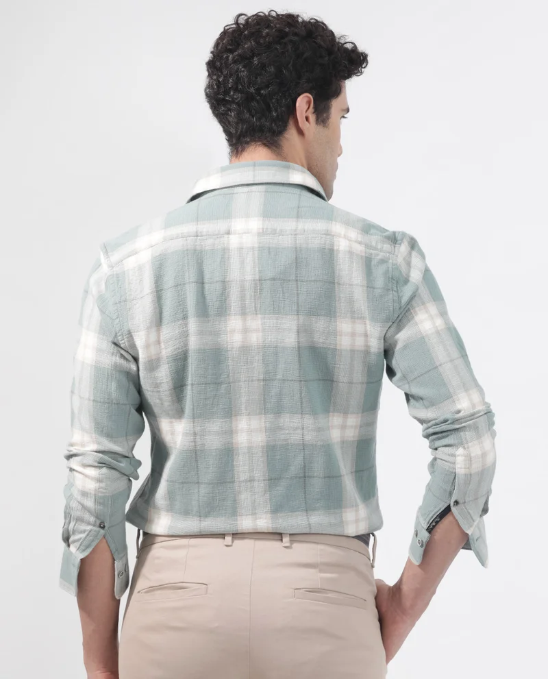 Rare Rabbit Rare Rabbit Mens Melfi Teal Cotton Fabric Full Sleeves Regular Fit Checks Shirt