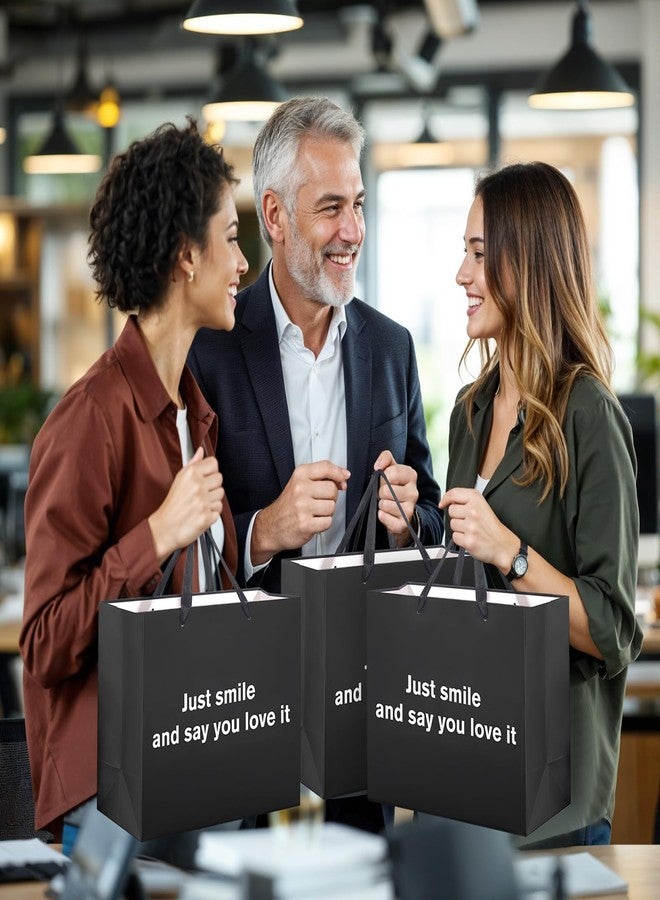 LUUFILx Funny Gift Bag Just Smile and Say You Love It Black Gag Gift Bags with Tissue Paper and Greeting Card Inappropriate Snarky Funny Birthday Gift Wrapping Paper for Office Coworker Best Friend Men Women - Image 3