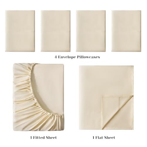 BYSURE 6 Pieces Bed Sheets Set(Queen, Cream/Beige) - Hotel Luxury Super Soft 1800 Thread Count 100% Microfiber Sheets with Deep Pockets, Wrinkle & Fade Resistant - Image 3