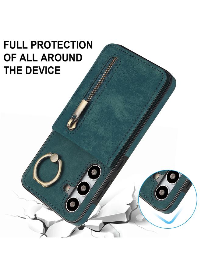 اس-توب جراب لهاتف Samsung Galaxy S24 5G بتصميم عتيق مزود بحلقة وسحّاب وفتحة بطاقة RFID - Image 5