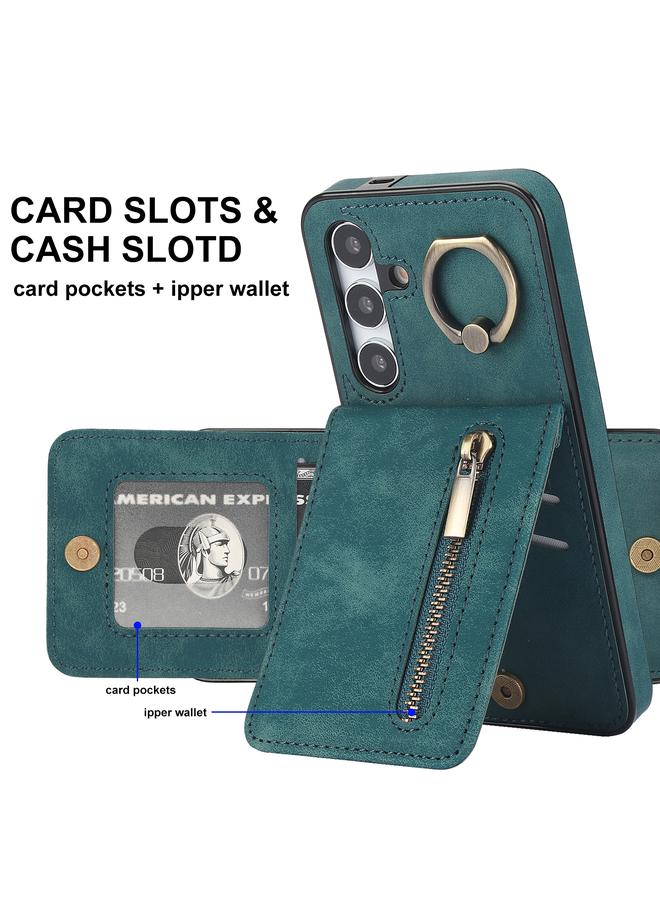 اس-توب جراب لهاتف Samsung Galaxy S24 5G بتصميم عتيق مزود بحلقة وسحّاب وفتحة بطاقة RFID - Image 4