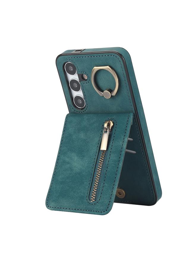 اس-توب جراب لهاتف Samsung Galaxy S24 5G بتصميم عتيق مزود بحلقة وسحّاب وفتحة بطاقة RFID - Image 1