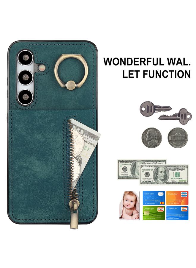 اس-توب جراب لهاتف Samsung Galaxy S24 5G بتصميم عتيق مزود بحلقة وسحّاب وفتحة بطاقة RFID - Image 2