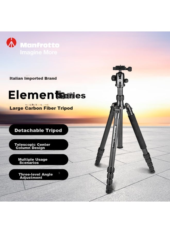 Manfrotto Manfrotto Tripod, Element Series, Carbon Fiber Reverse Folding Large Ball Head, Camera Dslr Mirrorless Photography And Videography Rotary Lock Tripod, Mkeleb5cf-bh  - Image 1