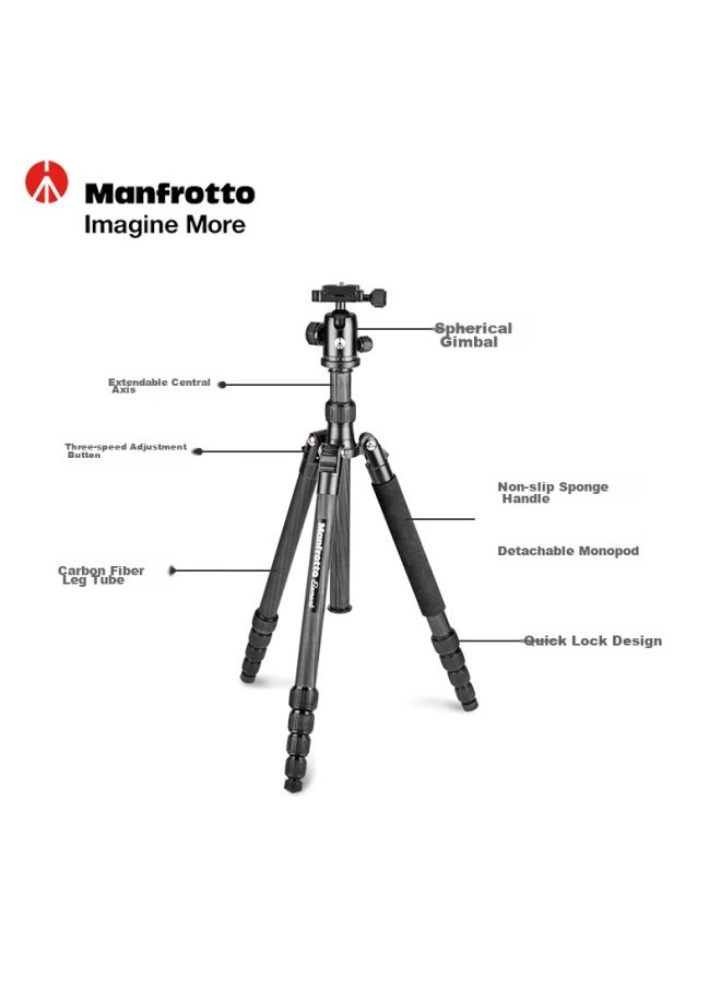 Manfrotto Manfrotto Tripod, Element Series, Carbon Fiber Reverse Folding Large Ball Head, Camera Dslr Mirrorless Photography And Videography Rotary Lock Tripod, Mkeleb5cf-bh  - Image 2