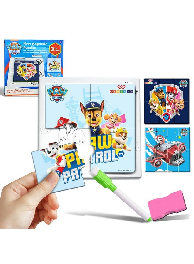 Wembley Paw Patrol - 3 in 1 Jigsaw Magnetic Puzzle for Kids 3+ Years Educational Fun Learning DIY Creative Activity Set Dot-to-Dot Sketching Includes 3 Puzzles, 1 Board, Marker Pen & Duster - Image 1