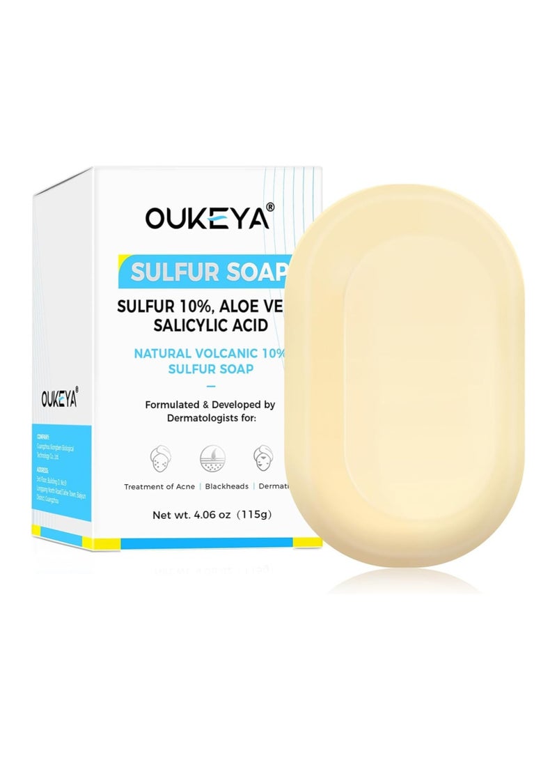 OUKEYA Sulphur Soap Cleansing Bar for Face & Body Natural Sulfur Facial Cleanser With Salicylic Acid Goat Milk and Tea Tree Oil for Acne-Prone Skin - Image 1