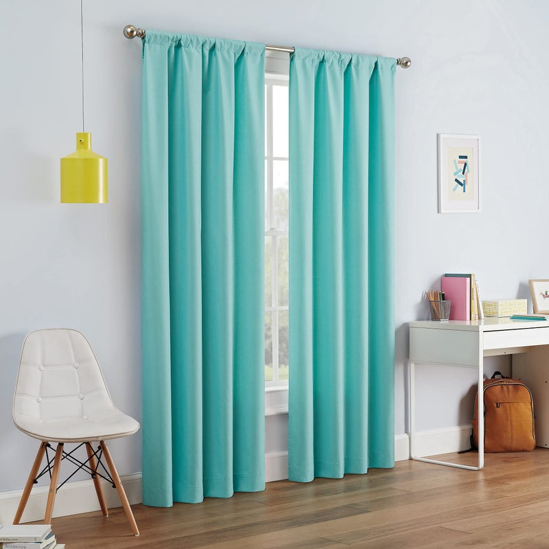 eclipse Kendall Modern Blackout Thermal Rod Pocket Window Curtain for Bedroom or Living Room 1 Panel 42 x 95 Pool
