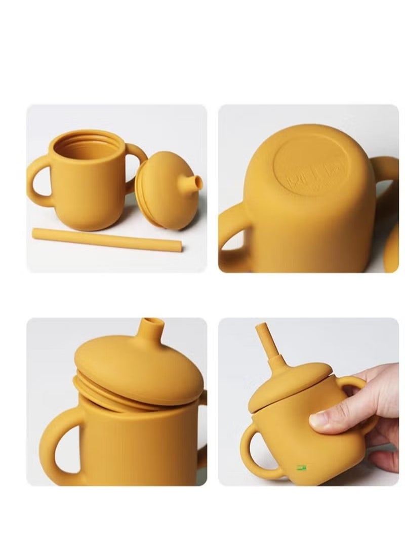 Gonice Baby and Toddler Trainer Cup, 150 mL Silicone Sippy with Handles Lid and Straw, Spill Proof and Non-Slip (green)  - Image 2