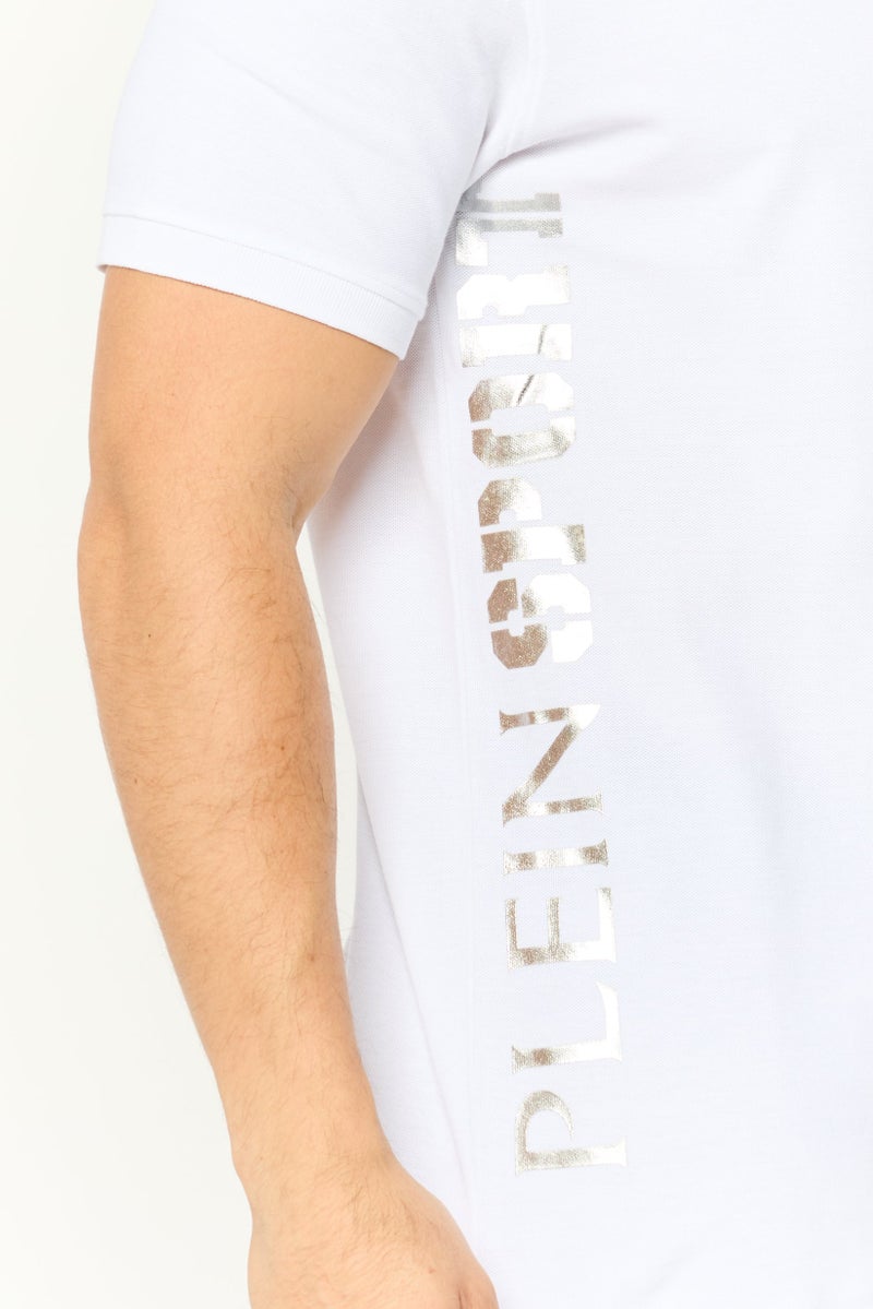 PHILIPP PLEIN Plein Sport Men Sportswear Fit Short Sleeve Outdoor Polo Shirt, White - Image 3