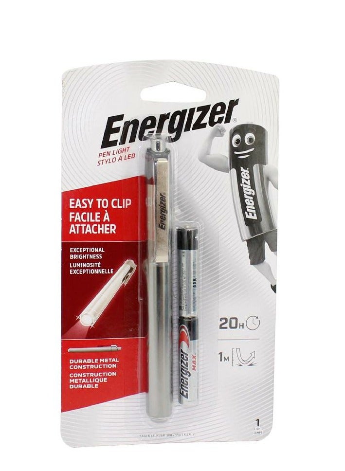 Energizer Pen Light LED Battery Powered Silver