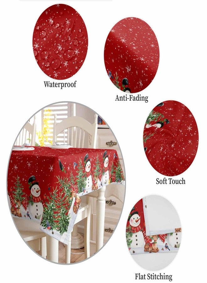 HELLOWINK مفرش طاولة مستطيل أو دائري بتصميم شجرة عيد الميلاد ورجل الثلج وندفة الثلج، مقاس 54×54 بوصة، أحمر، مناسب للاستخدام الداخلي والخارجي، غطاء طاولة من قماش مقاوم للماء، مثالي للحفلات والعطلات والنزهات والمطابخ وتزيينات عيد الميلاد. - Image 5
