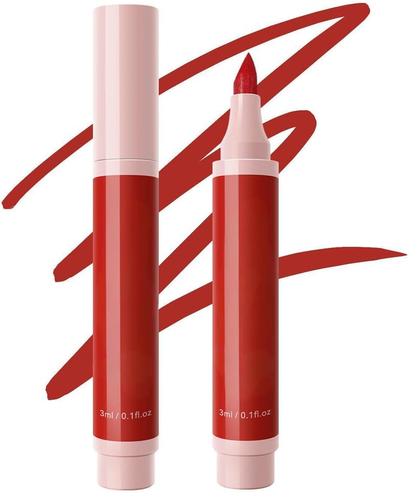 Lip Stain Marker Pen with Unique Tip Red Hydrating Lip Tint Precise Lip Liner Long Lasting Waterproof Matte Finish Moisturising Lightweight Lip Crayon for Natural Full Color Makeup