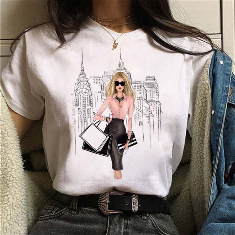 [Same day] cross-border supply of T-shirt printed T-shirt women's short-sleeved women's clothing - Image 1
