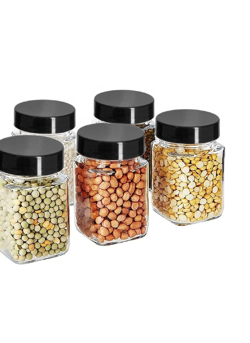 Cloudmart CLOUDMART Piramal Glass Square Clear Jars&Containers For Kitchen Pantry,Snacks,Masala,Honey,Pickles,Cookies,Dry Fruits,Coffee Beans Storage With Black Color Plastic Lid(Cube Jar)(300Ml,Set Of 12)  - Image 4