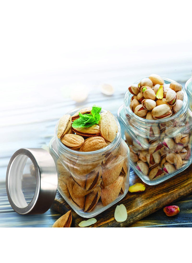 Cloudmart PIRAMAL Cloudmart Square 600ml Transparent Glass Jars for Kitchen Pantry, Snacks, Masala, Honey, Pickles, Cookies, Dry Fruits, Coffee Beans Storage with Stainless Steel Lid (Set Of 4) (600ml, Cube Jar)  - Image 2