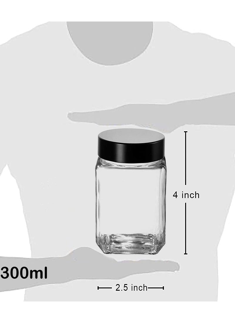 Cloudmart CLOUDMART Piramal Glass Square Clear Jars&Containers For Kitchen Pantry,Snacks,Masala,Honey,Pickles,Cookies,Dry Fruits,Coffee Beans Storage With Black Color Plastic Lid(Cube Jar)(300Ml,Set Of 12)  - Image 5