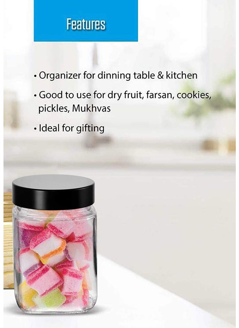 Cloudmart CLOUDMART Piramal Glass Square Clear Jars&Containers For Kitchen Pantry,Snacks,Masala,Honey,Pickles,Cookies,Dry Fruits,Coffee Beans Storage With Black Color Plastic Lid(Cube Jar)(300Ml,Set Of 12)  - Image 2