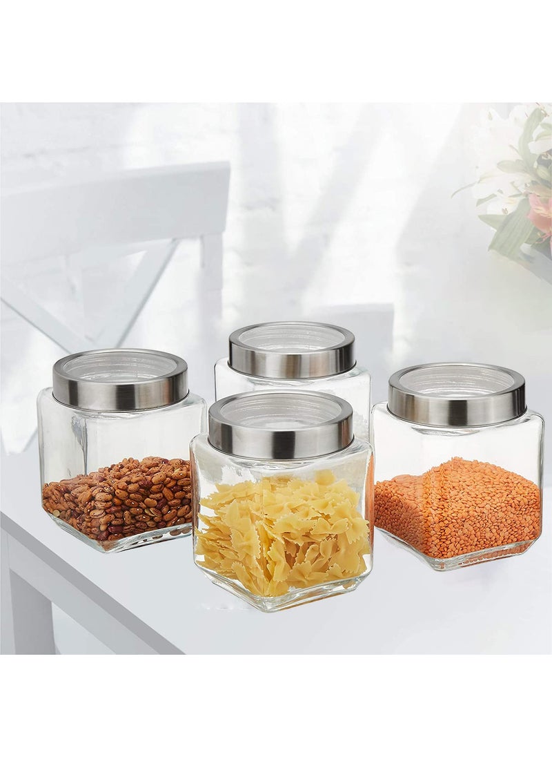 Cloudmart PIRAMAL Cloudmart Square 600ml Transparent Glass Jars for Kitchen Pantry, Snacks, Masala, Honey, Pickles, Cookies, Dry Fruits, Coffee Beans Storage with Stainless Steel Lid (Set Of 4) (600ml, Cube Jar)  - Image 1