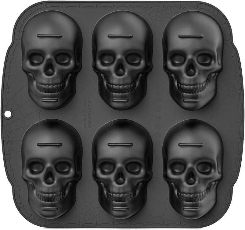 RWSEFK Skull Cake Pan,Skull Cake Pan Silicone Mold，6-Cavity Silicone, or Halloween & Party Drinks (6 Cavity Large Mold) - Image 1