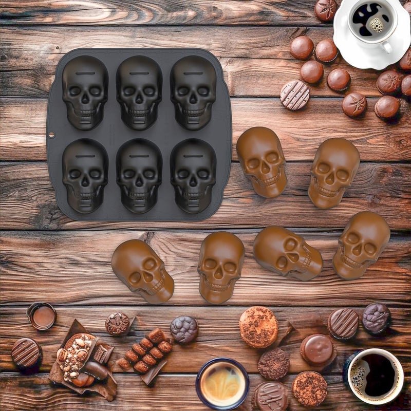 RWSEFK Skull Cake Pan,Skull Cake Pan Silicone Mold，6-Cavity Silicone, or Halloween & Party Drinks (6 Cavity Large Mold) - Image 3