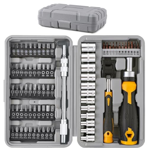 Hi-Spec 78pc Multi Screw Driver Bit Set and 1/4 inch Socket Set with Handles. Flexible Extension, Precision, Torx and Tamperproof 1/4 inch Hex Screwdriving Bit Accessories in a Case - Image 1