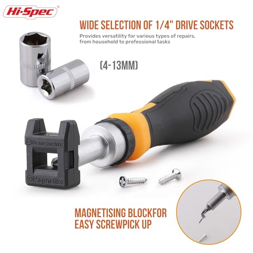 Hi-Spec 78pc Multi Screw Driver Bit Set and 1/4 inch Socket Set with Handles. Flexible Extension, Precision, Torx and Tamperproof 1/4 inch Hex Screwdriving Bit Accessories in a Case - Image 5