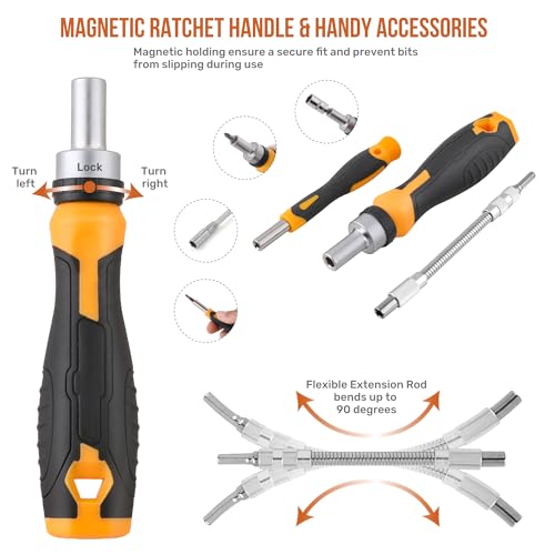 Hi-Spec 78pc Multi Screw Driver Bit Set and 1/4 inch Socket Set with Handles. Flexible Extension, Precision, Torx and Tamperproof 1/4 inch Hex Screwdriving Bit Accessories in a Case - Image 4
