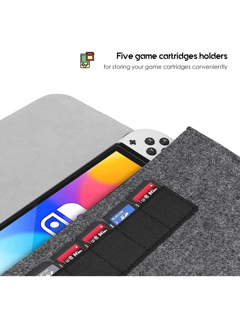 بروكاس ProCase Carrying Case for Nintendo Switch OLED Model & Nintendo Switch, Portable Travel Bag Ultra Slim Felt Pouch for Nintendo Switch 2017 / Switch OLED Model 2021 with 5 Game Cartridges Holders –Grey - Image 3