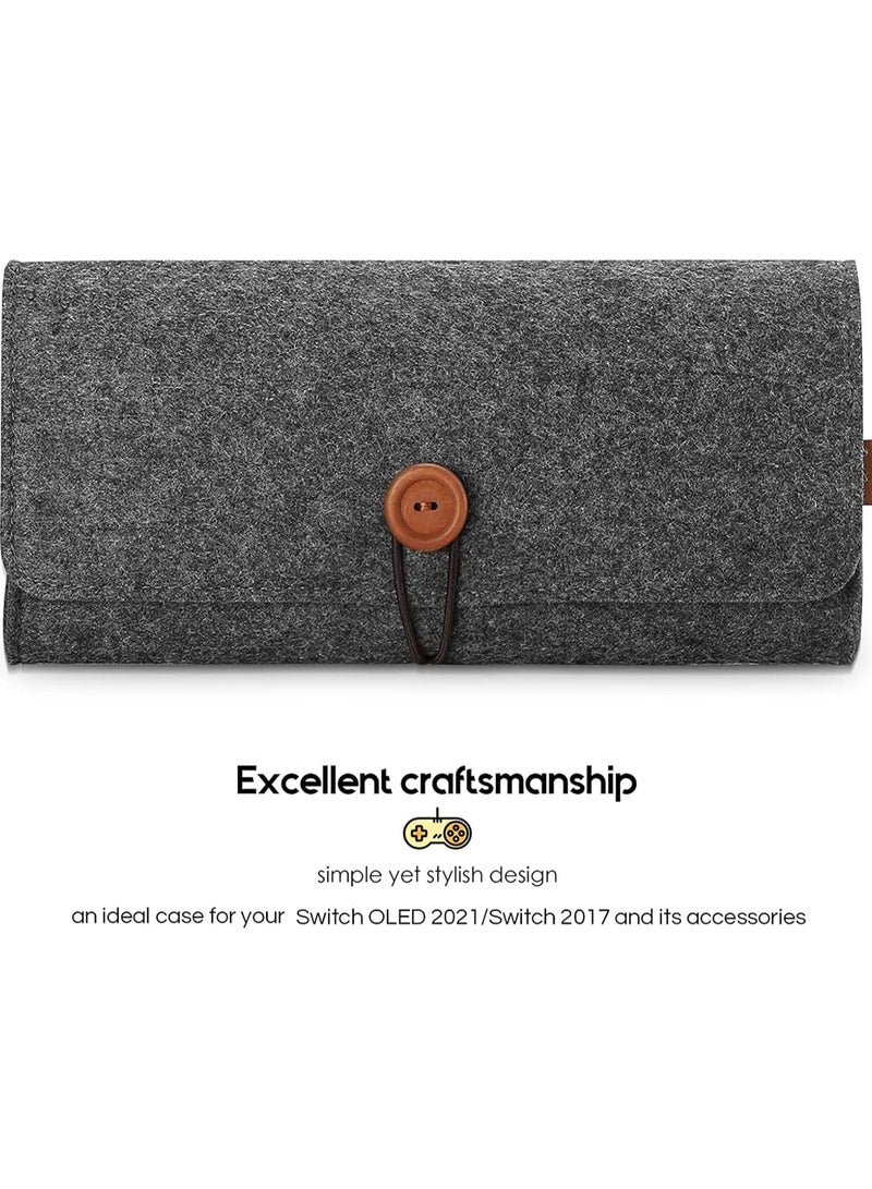 بروكاس ProCase Carrying Case for Nintendo Switch OLED Model & Nintendo Switch, Portable Travel Bag Ultra Slim Felt Pouch for Nintendo Switch 2017 / Switch OLED Model 2021 with 5 Game Cartridges Holders –Grey - Image 4
