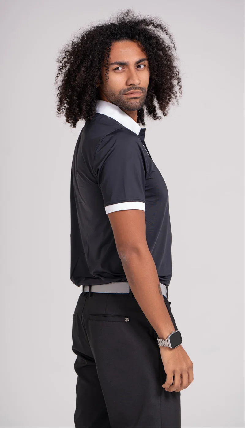EGL EGL Men's Golf Polo T-Shirt - Black, White Collar - Short Sleeve -  Athletic Fit