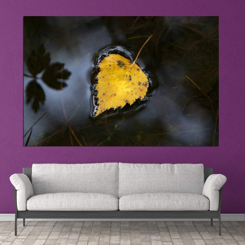 Inephos Unframed Canvas Water and Leaf Nature Art Wall Painting (91cm X 61cm, Multicolor) - Image 2