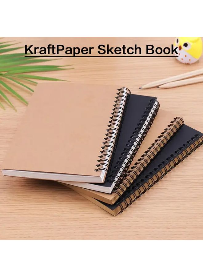 دفتر رسم ورق كرافت أسود أبيض غلاف ناعم دفتر حلزوني 100 صفحة فارغة للكتابة الرسم التخطيط - Image 1