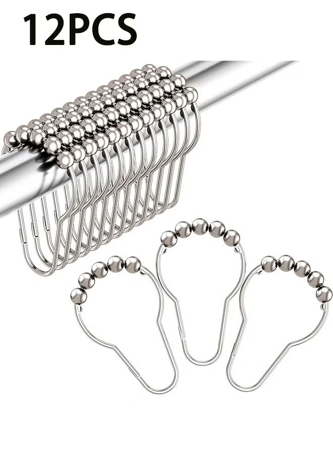 GIFT Shower Curtain Hooks, Decorative Rust Proof Stainless Steel Shower Curtain Hooks for Bathroom Shower Rods Set of 12, Polished Nickel - Image 1