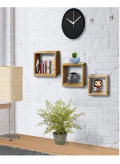 Vogue Vogue Set Of 3 Wall Hanging Square Shelves, Brown 